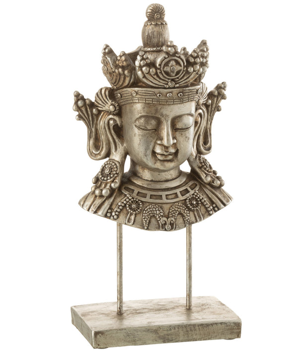 Boeddha hoofd in zilver hoogte 33,5 cm