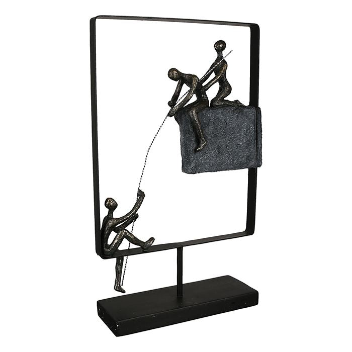 Moderne kunst sculptuur 'Experience' met een inspirerende spreuk en een bronzen afwerking gemaakt van hars en metaal