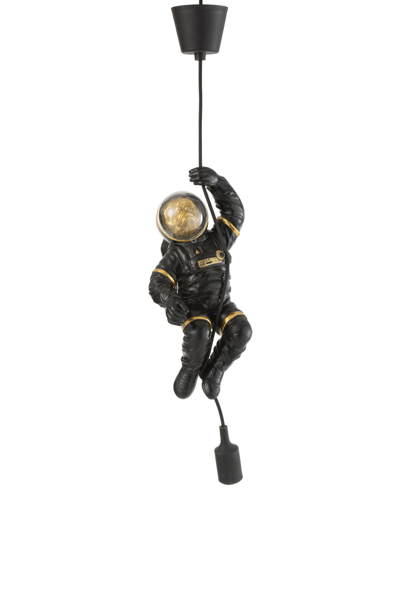 Hanglamp aap astronaut figuur zwart/goud hoogte 37cm