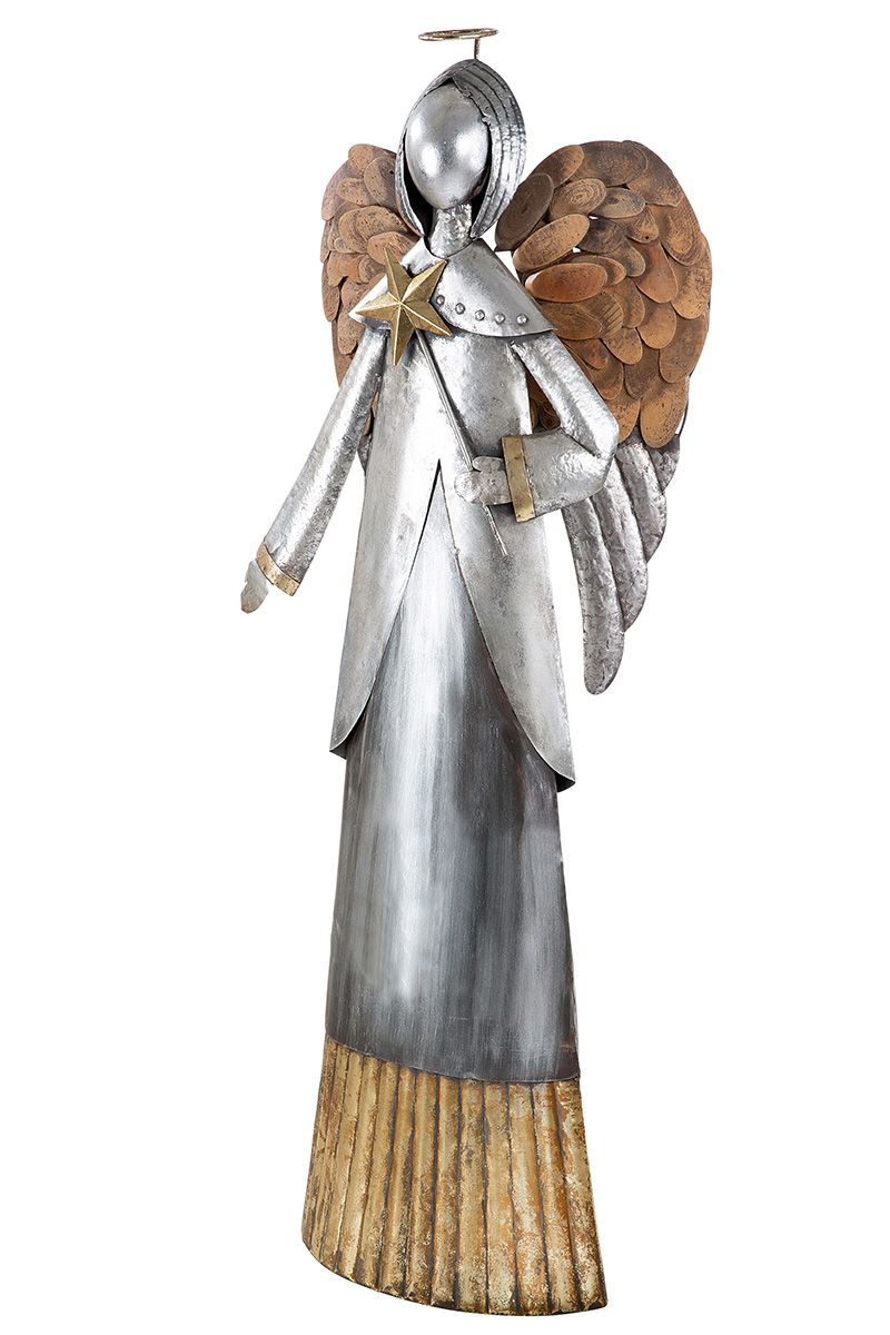 XL Metall Engel "Viktoria" mit Holzflügeln Weihnachten Gold Silberfarben Höhe 129cm Handgefertigt