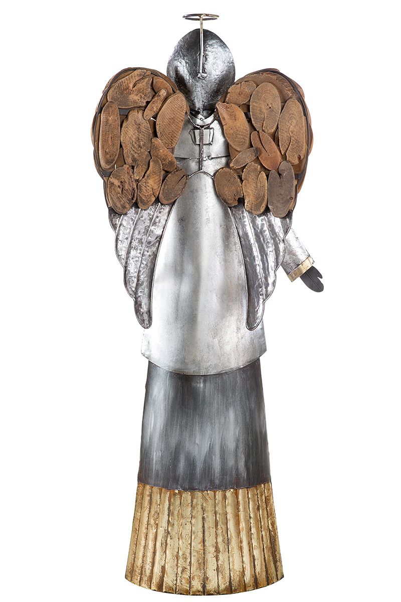 XL Metalen Engel "Viktoria" met houten vleugels Kerst Goud Zilver Hoogte 129cm Handgemaakt