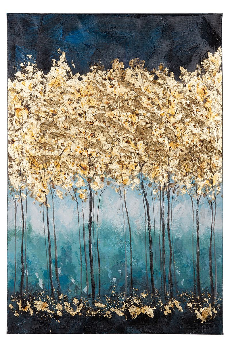 Bild Gemälde Goldener Wald blau/goldfarben