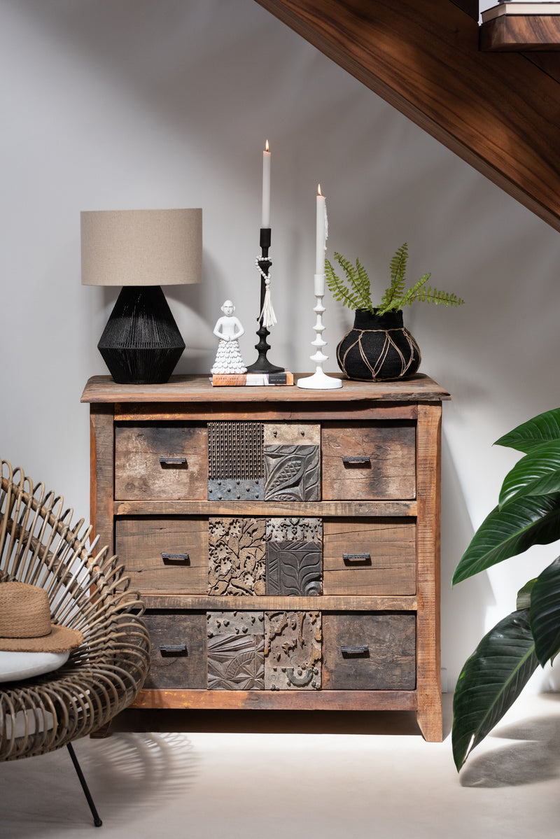 Handmade chest of drawers made of folded wood in brown - a unique piece for your interior