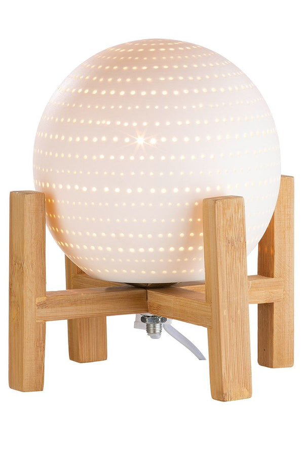 Porzell Lampe Rondo mit Holzfuß Höhe 20.5cm