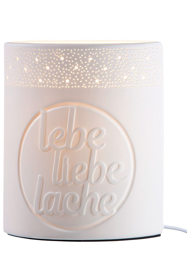 Porseleinen lamp leef liefde lach - een symbool van levensvreugde