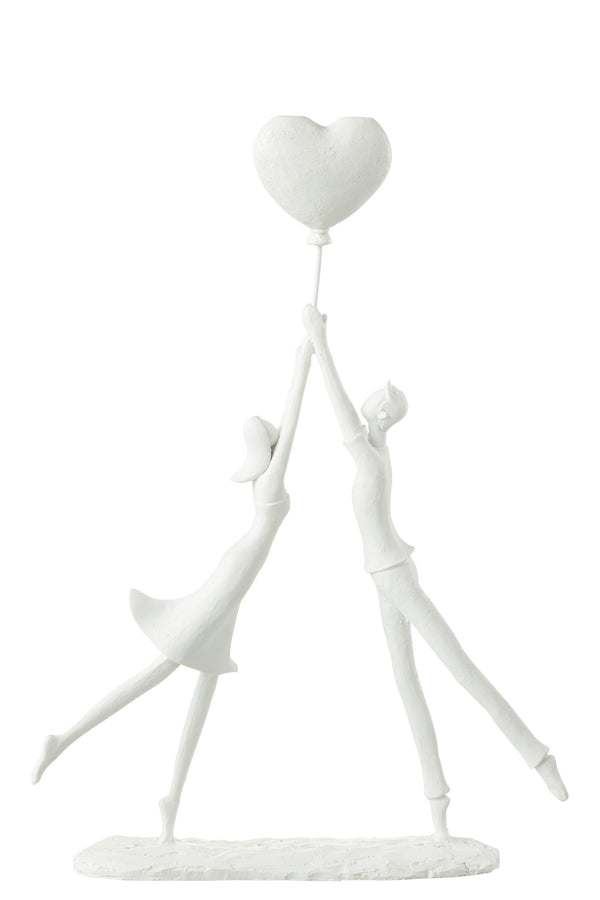 Modern Sculpture Couple Standing Heart Ball Poly White - Handmade romance for your home