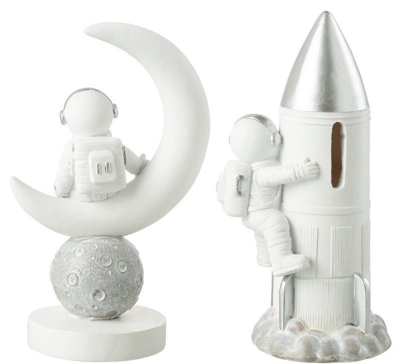 Set of 2 astronaut figures on the moon rocket money box height 19.5cm