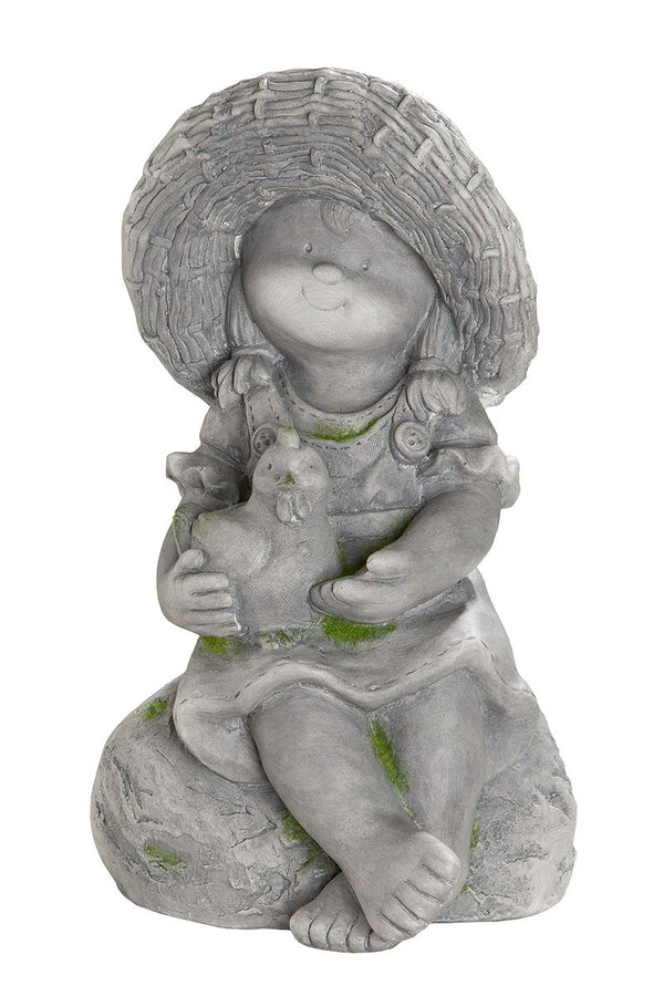 Magnesia girl Christina with chicken and hat, gray with moss, suitable for outdoor use