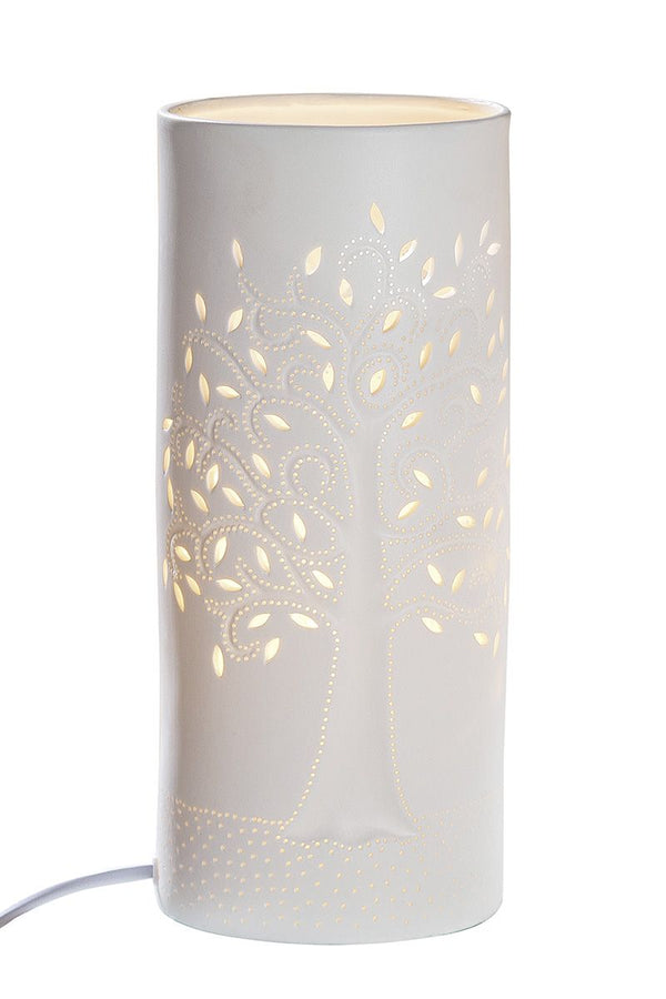 GILDE lamp cylinder lamp LIFE TREE witte tafellamp decoratieve lamp porselein 20cm of 28cm 