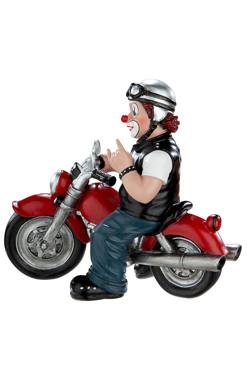 The Heavy Biker - Handbeschilderd clown decoratiefiguur op een motorfiets 