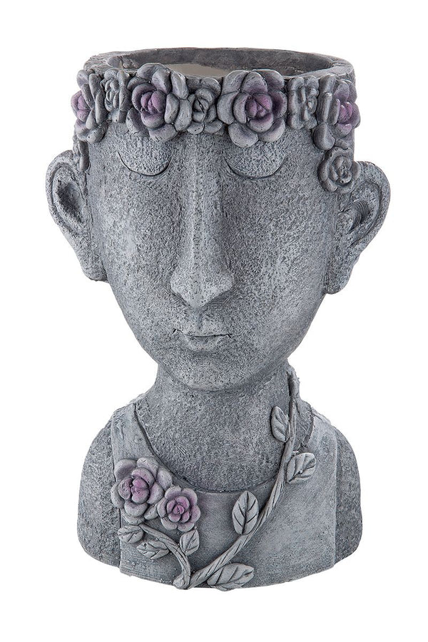 Magnesi plant bust Florian cement-colored with flower wreath for outdoor use