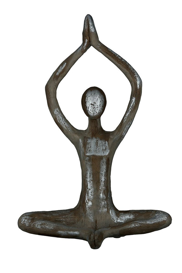 Set van 2 polyfiguren yoga vrouw handen omhoog hoogte 36cm zilverkleurig