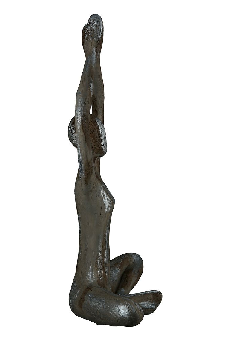 Set of 2 poly figure yoga woman hands up height 36cm silver colored