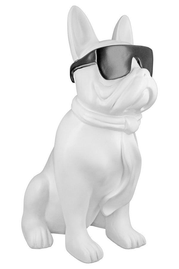 Poly Pug Cool Dog sitting white height 35cm