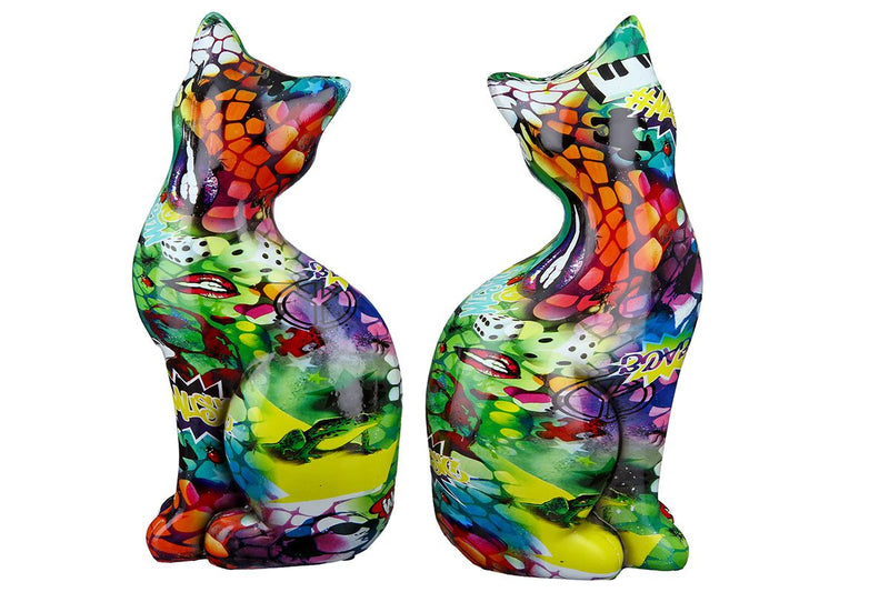 2 parts Poly sitting cat Street Art colorful Artist height 27cm