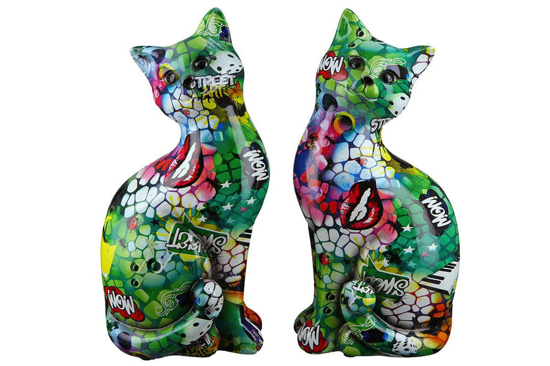 2 parts Poly sitting cat Street Art colorful Artist height 27cm