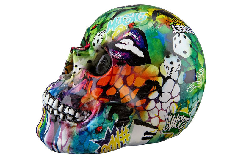 Poly skull street art colorful eyes black teeth black/white height 13cm