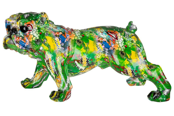 Poly XL Bulldog Street Art kleurrijke kunstenaar met kraag en glazen diamanten breedte 74cm