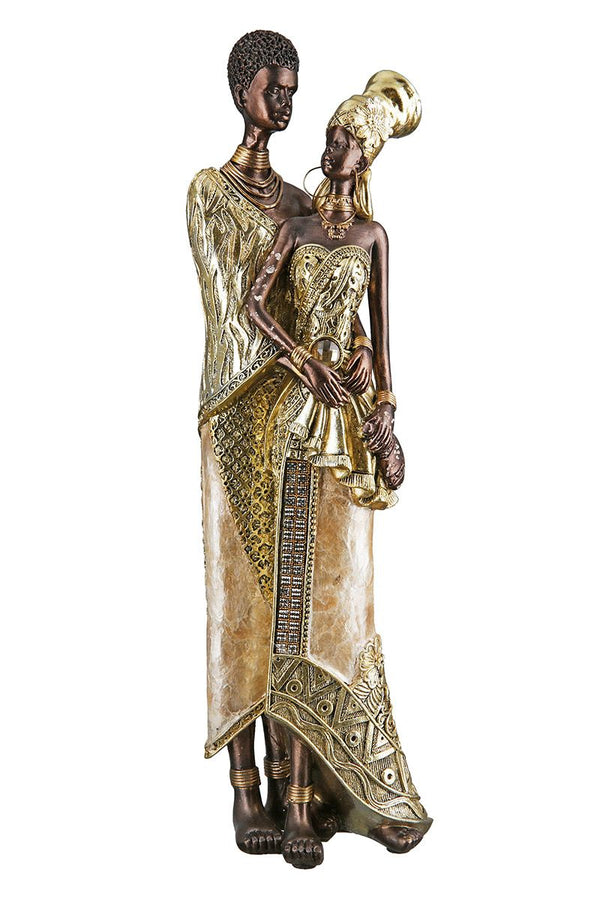Polyfiguurliefhebbers Aminata bruin/goudkleurig met glitterelementen hoogte 36cm
