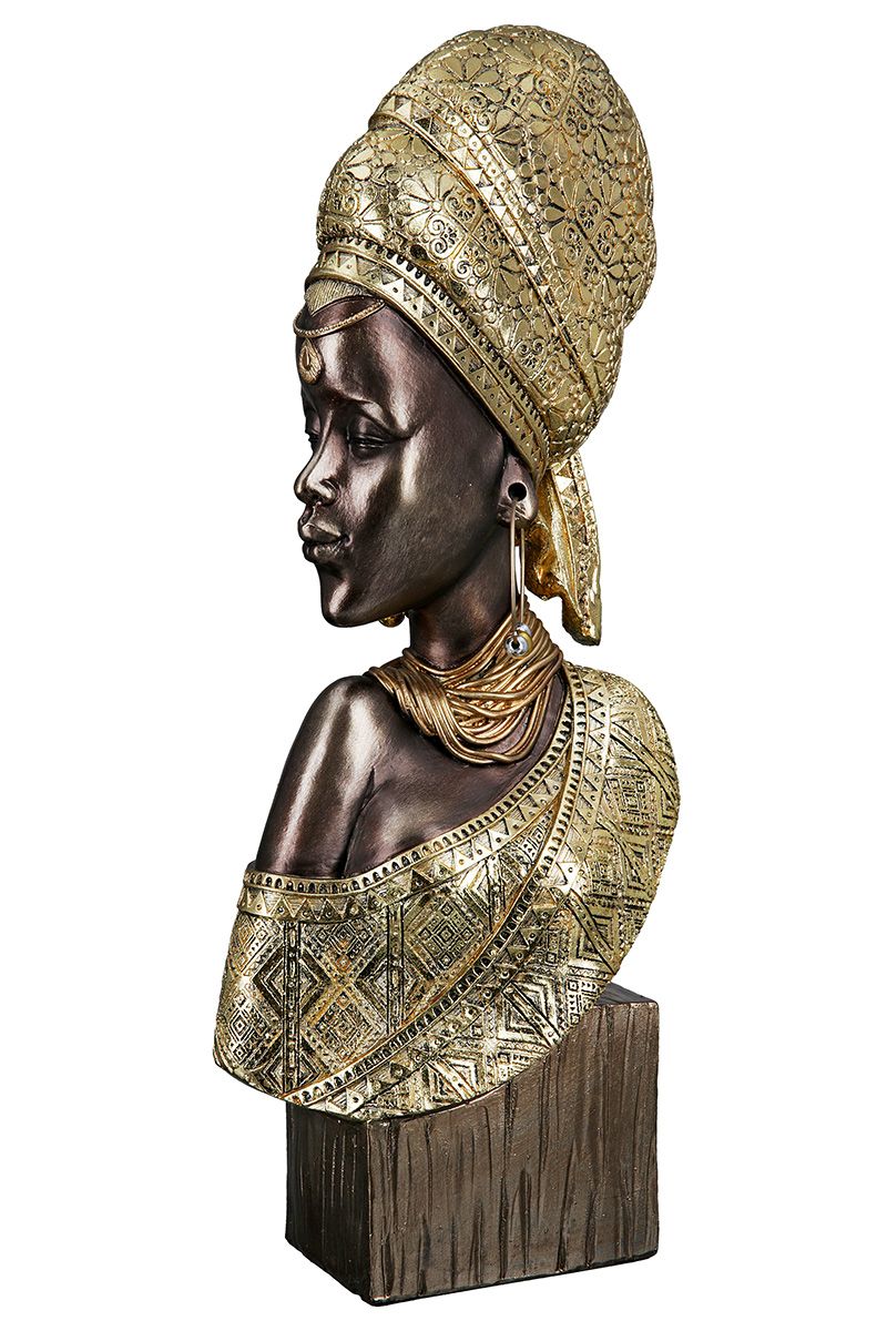 Poly figure Shari brown/gold colored with earrings and glitter elements height 42cm