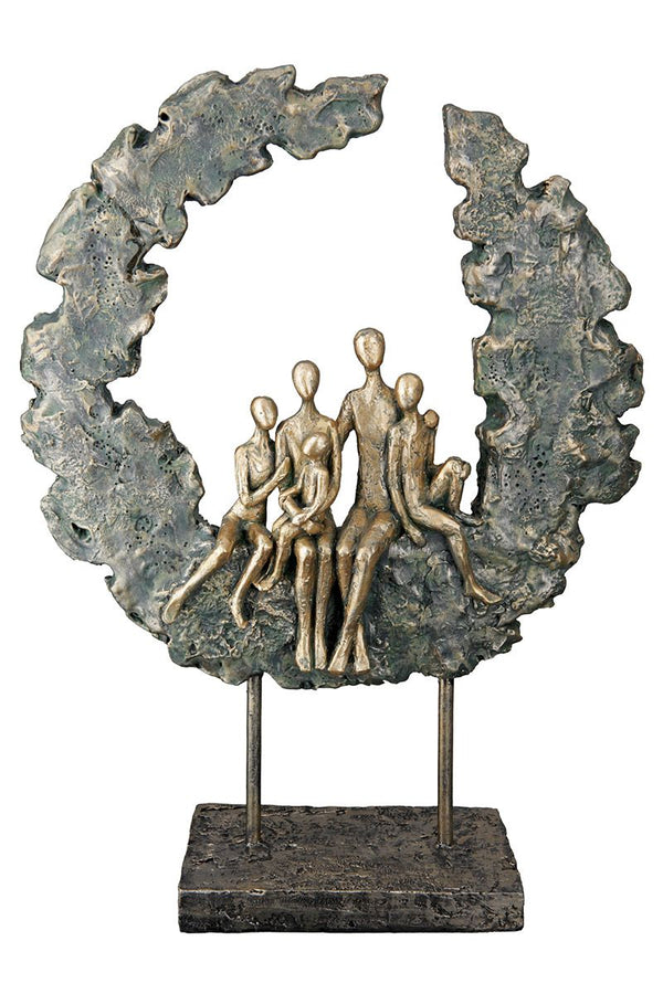 Poly Sculpture "Family" in Green/Antique Gold - Handmade decoration for the home, shelf, desk or sideboard 3 children and parents