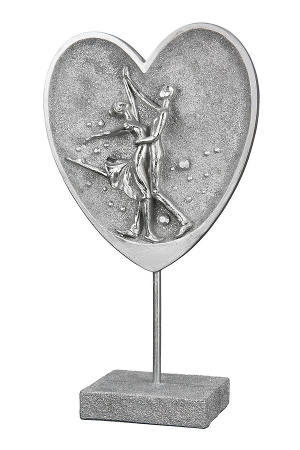 Poly sculpture dancing couple in heart with glitter on base