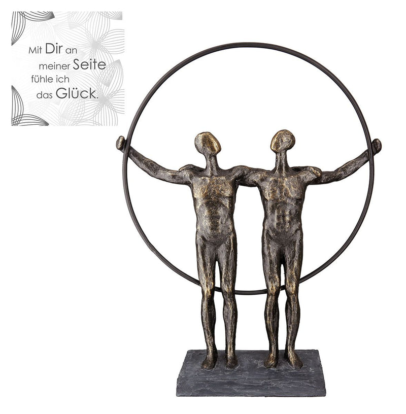 Romantic Sculpture 'Two Men' - Handcrafted resin poly figure with inspirational saying card