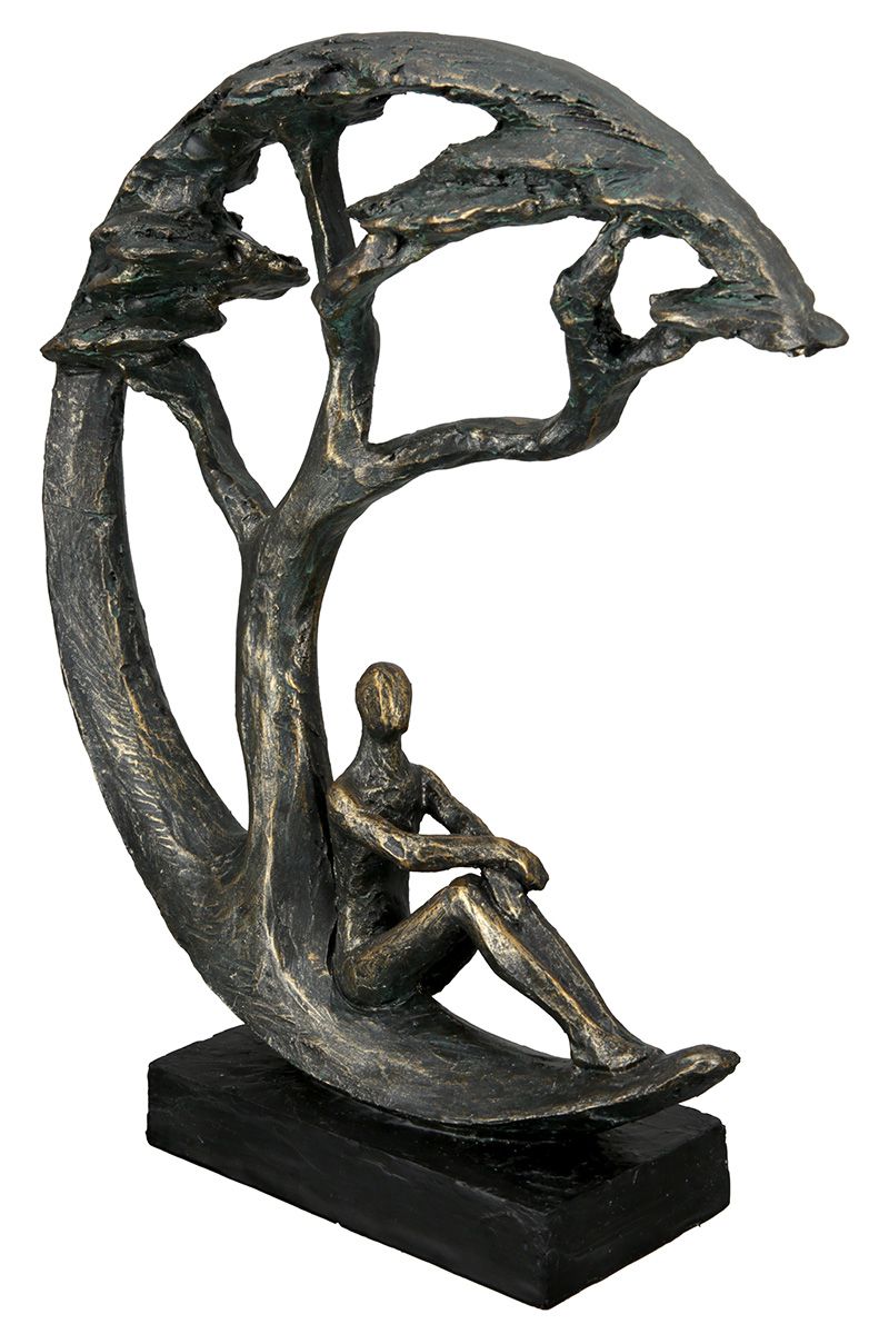 Poly sculptuur Daydreamer in brons op een zwarte voet met een tekstlabel