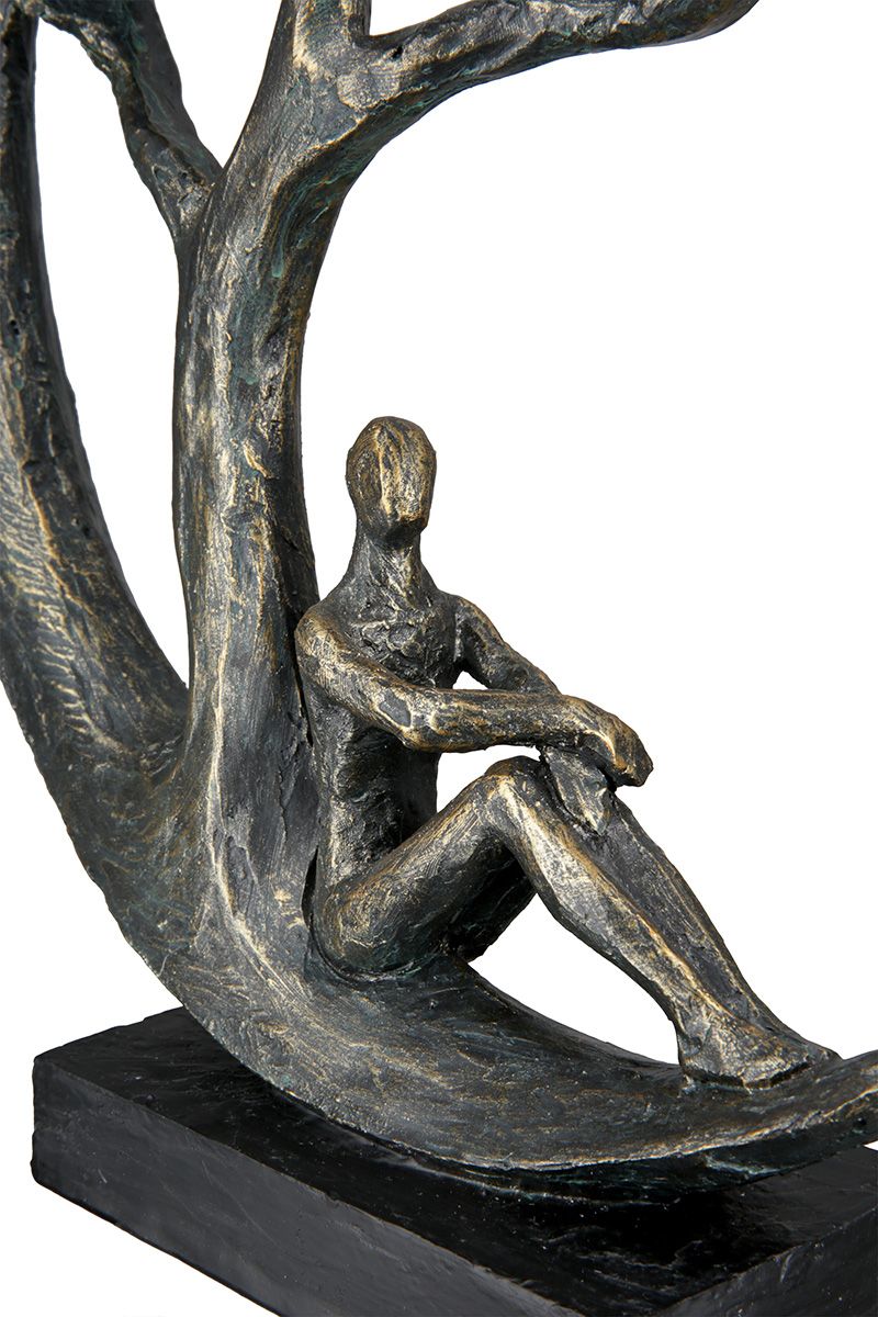Poly sculpture Daydreamer in bronze on a black base with a message tag