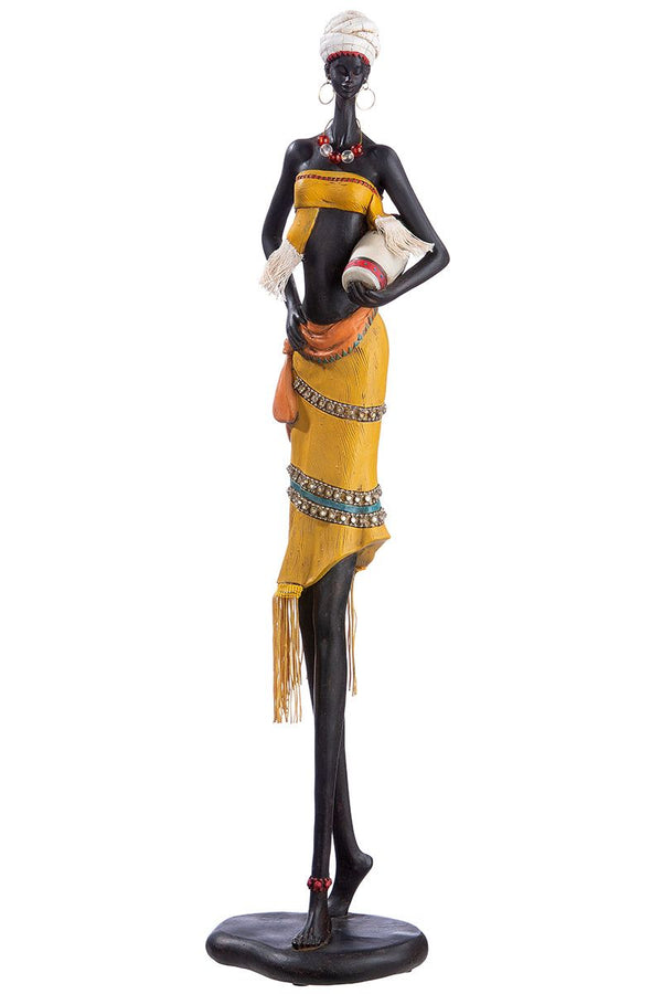Afrikaanse vrouw "Auma" - Een authentiek kunstfiguur met een kruik in haar hand Hoogte 61cm