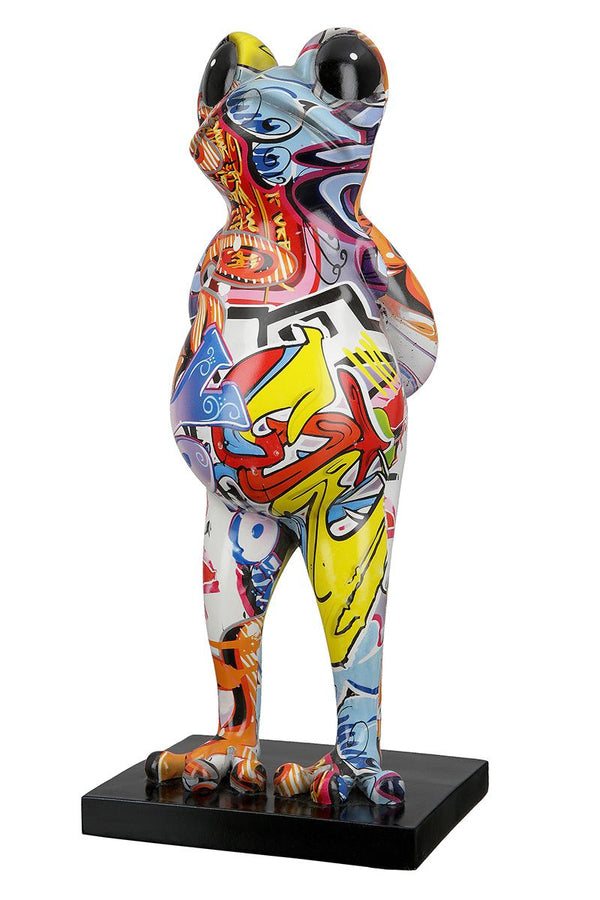 Urban Art: 'Street Art Frog' Sculpture with Colorful Graffiti Design and Resin
