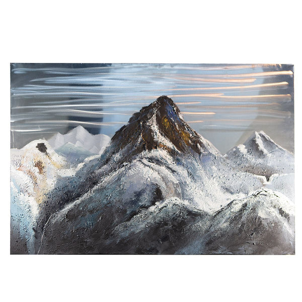 3D-Bild "Mountain" Leinwand - Handgemalte Berglandschaft mit Aluminium-Applikationen