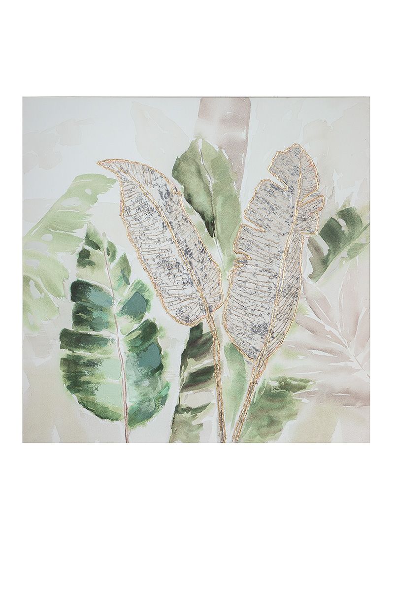 Foto bos van bladeren groen/grijs/creme op canvas 100cm handgeschilderd