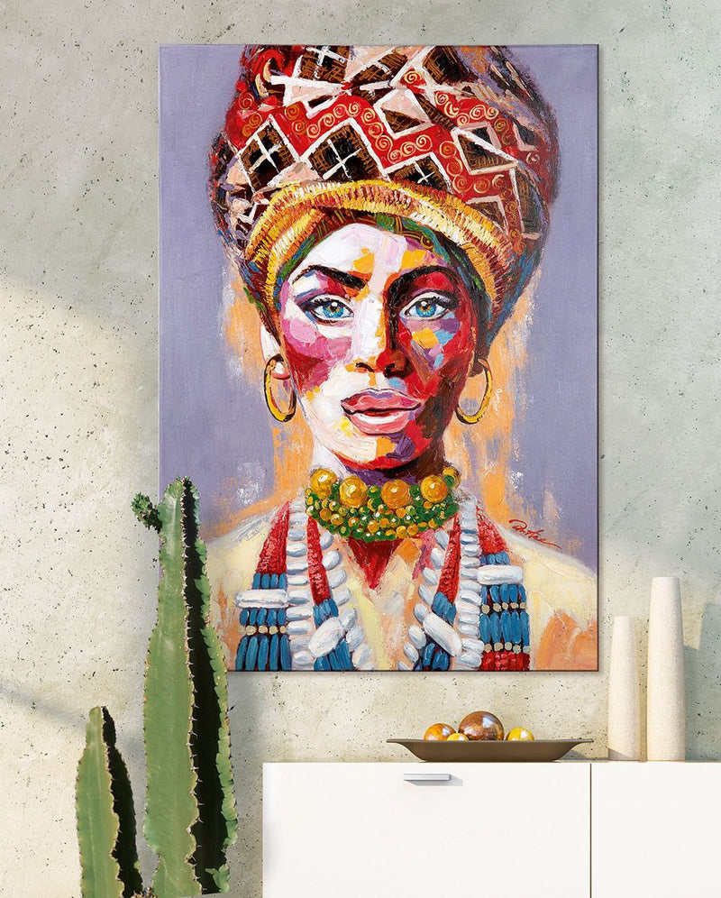 Schilderij Nala - Handgeschilderde Afrikaanse vrouw op doek met houten frame