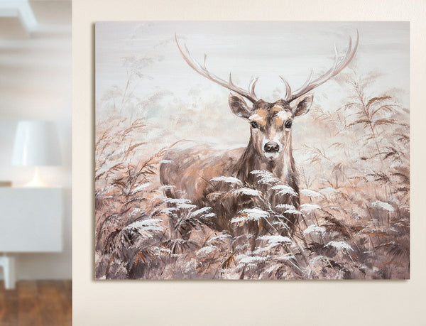 Picture deer - canvas wall picture in brown/white - large format animal motif decoration for living room, bedroom or office