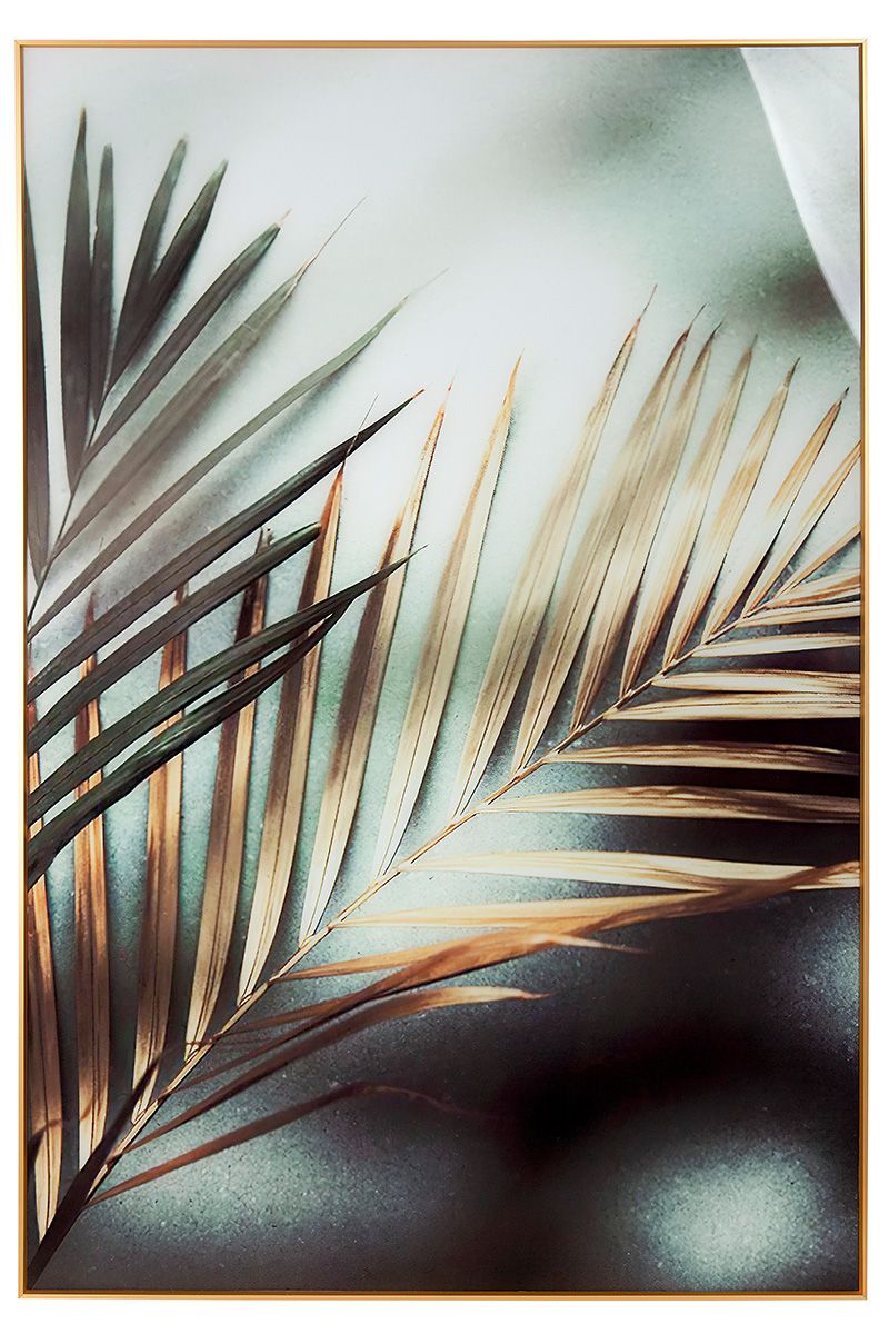 Acrylic wall picture golden fern green gold colored with rose gold colored frame 80x120cm