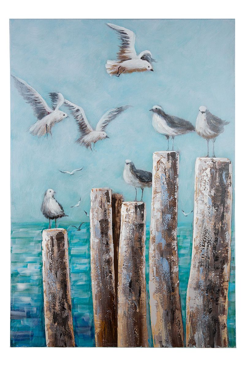 Picture painting territory of the seagulls blue brown hand-painted on canvas 120x80cm