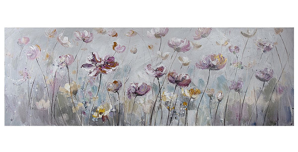 Wood/linen picture painting 'Blossom Meadow' - Handpainted in soft colors by Gilde Handwerk