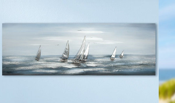 Silver Regatta" - Hand-painted painting with aluminum ornaments by Gilde