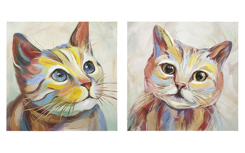 2 delen Handgeschilderd schilderij "Katten" op canvas - Kleurrijke wanddecoratie voor thuis en openbare ruimtes