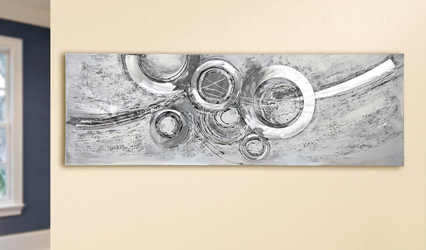 Circles - Hand-painted painting with aluminum elements in grey-silver by Gilde