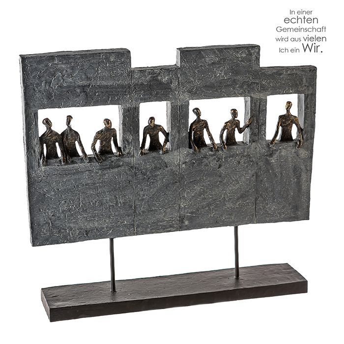 XXL sculpture skyline made of poly bronze-colored figures with slogan pendant height 38cm