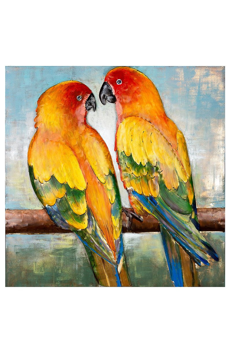 The Lovebirds - Handcrafted pair of parrots as a colorful art object