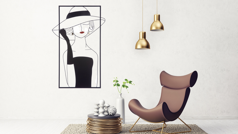 Wanddecoratie "Dame met hoed" - handgemaakte 3D metalen foto wanddecoratie