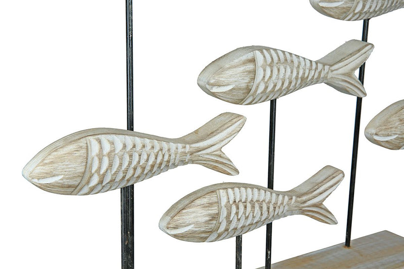Wooden school of fish on base made of mango wood width 49cm