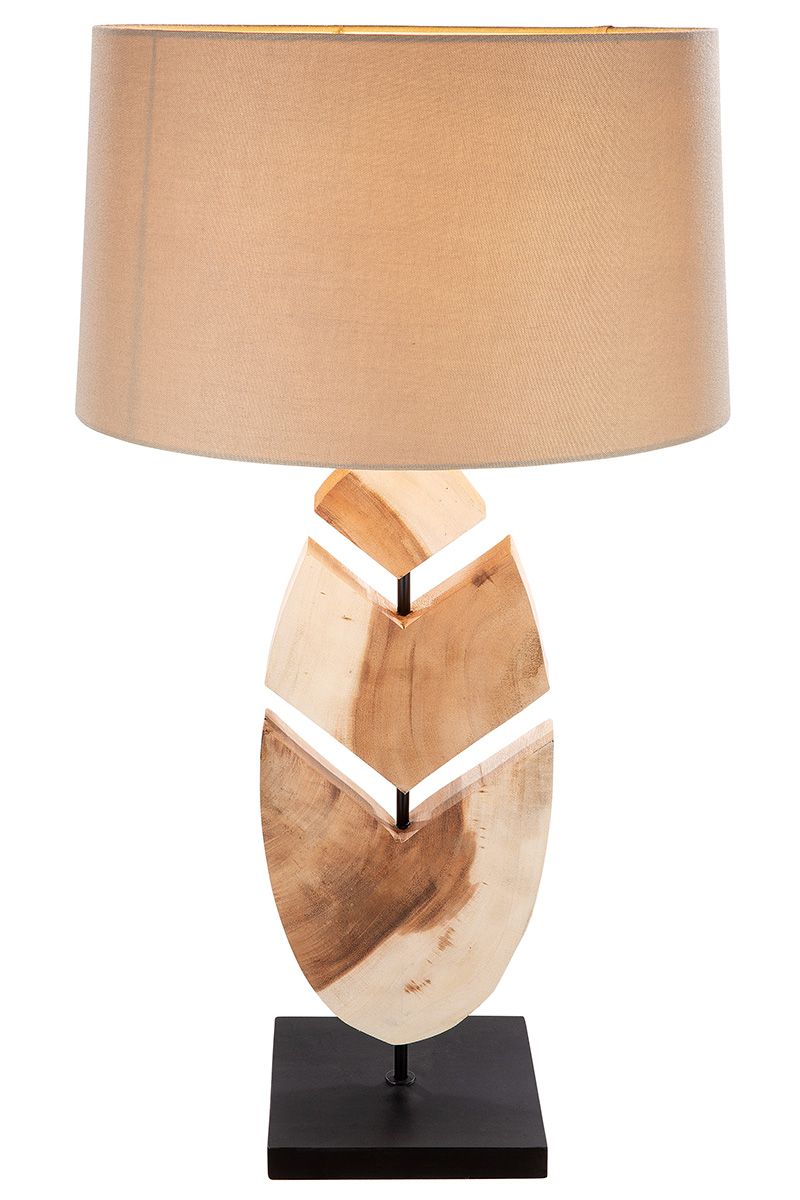 Houten lamp Houten Veer naturel / zwart Lampenkap beige Handgemaakt Breedte 34cm