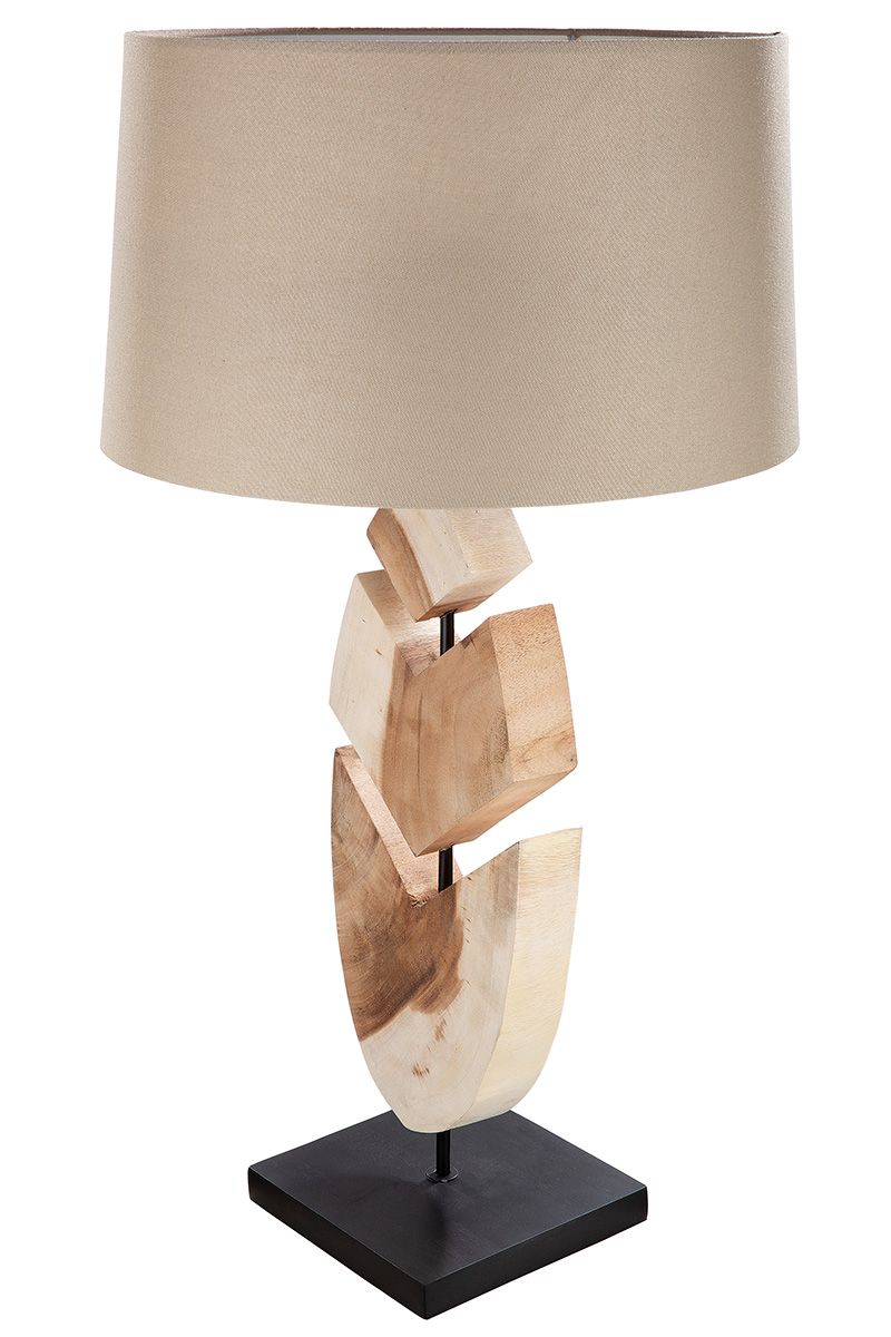 Houten lamp Houten Veer naturel / zwart Lampenkap beige Handgemaakt Breedte 34cm