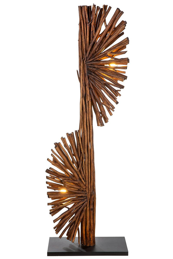 Holz Lampe Dual braunes Naturholz, Standfuß in schwarz Höhe 151cm Exclusive Design Handmade