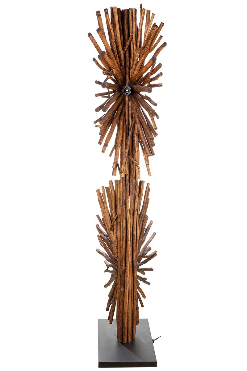 Holz Lampe Dual braunes Naturholz, Standfuß in schwarz Höhe 151cm Exclusive Design Handmade