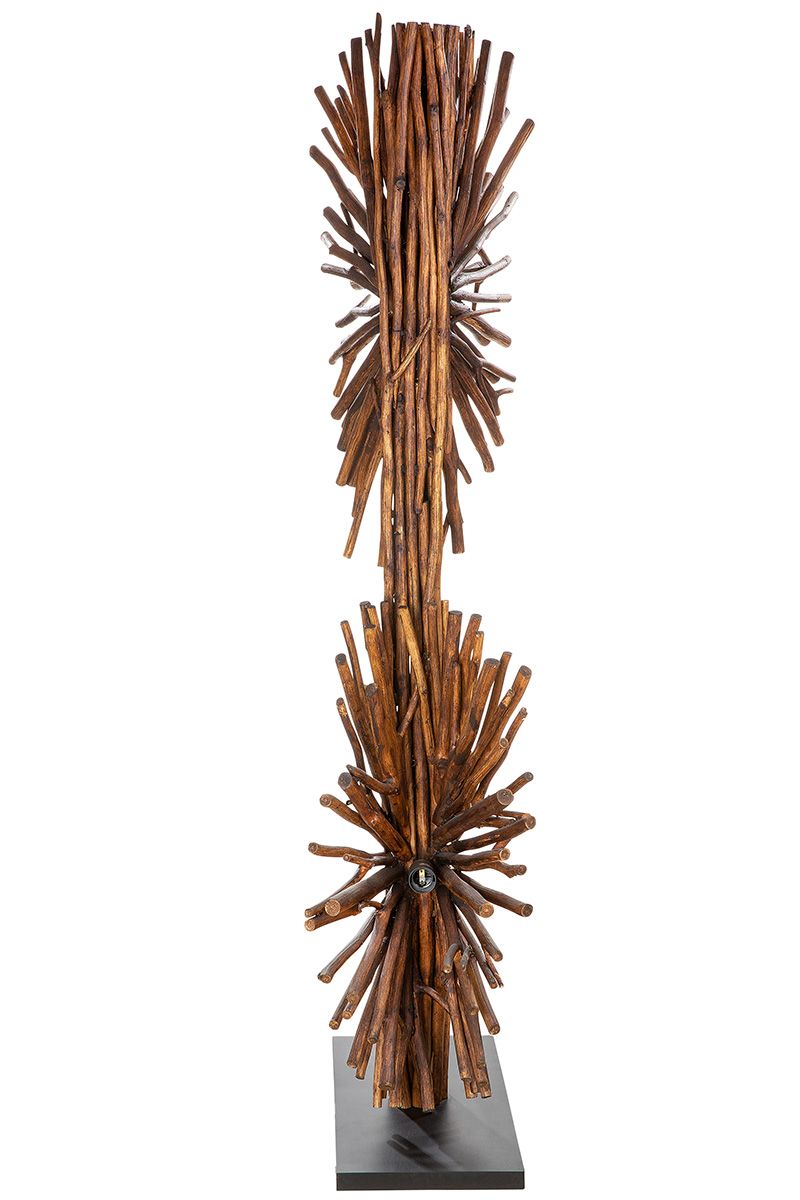 Houten lamp Dual bruin naturel hout, voet in zwart Hoogte 151cm Exclusief Design Handgemaakt